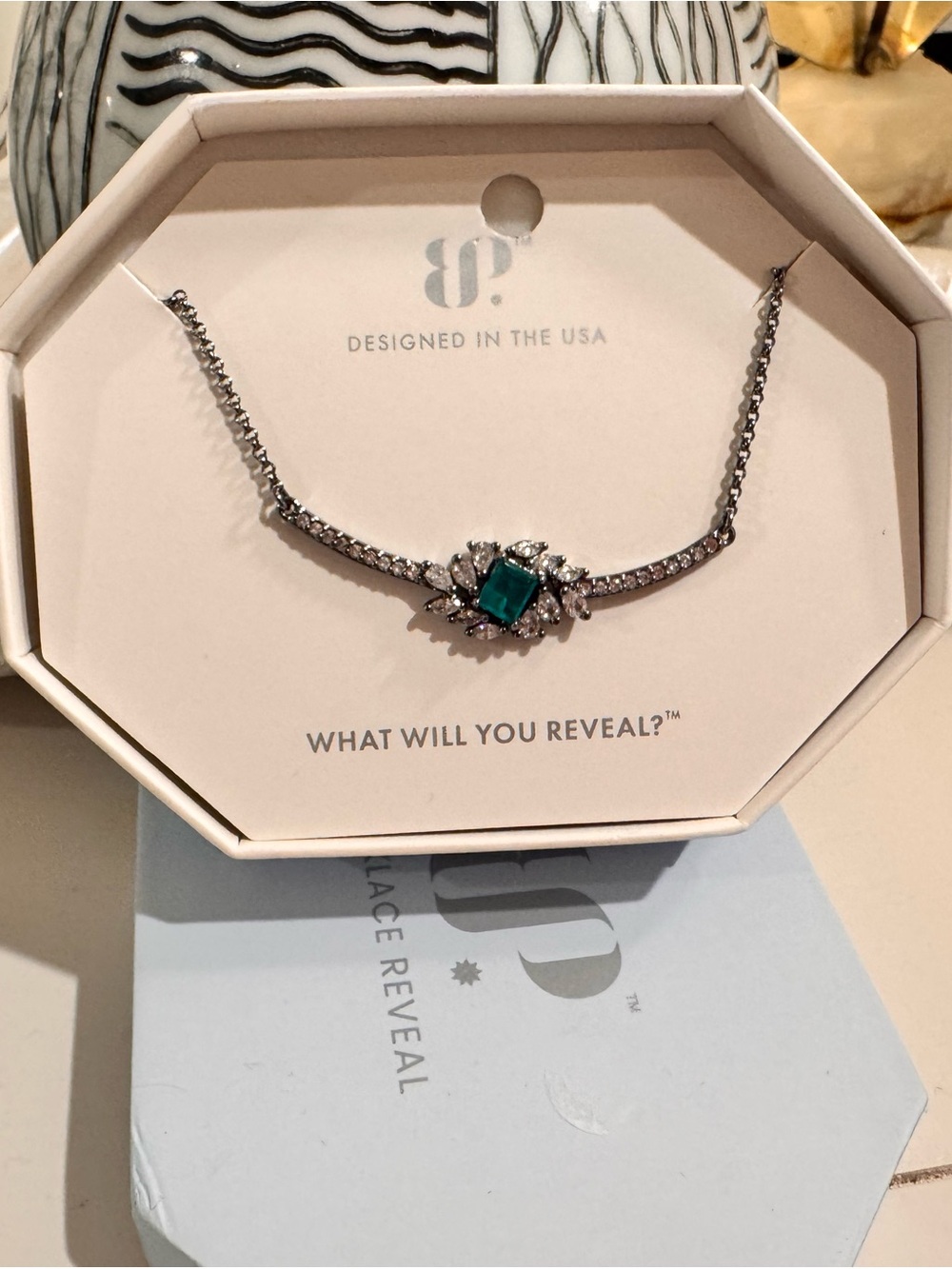 Bomb Party Emerald-Accent Silver Necklace - Designed in the USA.$148
